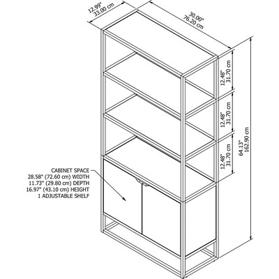 Bush Business Furniture Anthropology 64.13"H 5-Shelf Bookcase with Doors, Rustic Brown Laminated Wood (ATB130RB-03)