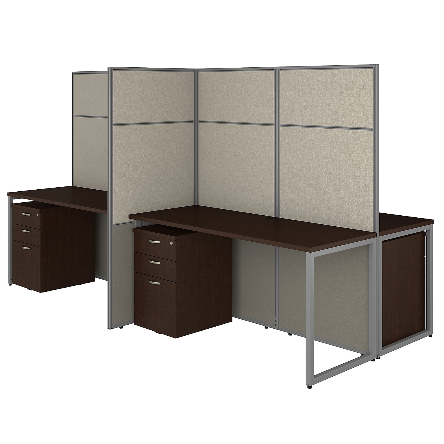 Bush Business Furniture Easy Office 66.34H x 119.84W 4 Person Back to Back Panel Workstation, Mocha Cherry (EODH66SMR-03K)