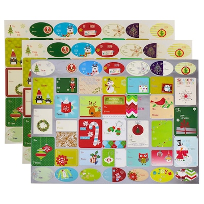 JAM Paper To/From Christmas Gift Tag Stickers, Cheerful Christmas, 120/Pack (209934208)