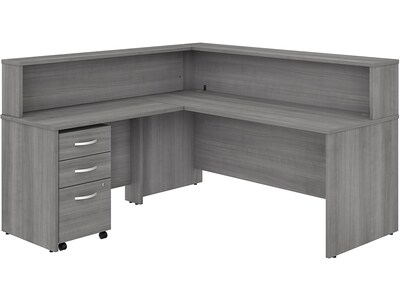 Bush Business Furniture Studio C 71 L-Shaped Reception Desk with Shelf and Mobile File Cabinet, Platinum Gray (STC040PGSU)
