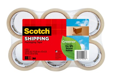 Scotch® Greener™ Commercial Grade Shipping Packing Tape, 1.88 x 49.2 yds., Clear, 6 Rolls (3750G-6)