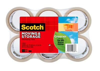 Scotch® Greener Long Lasting Moving & Storage Packing Tape, 1.88 x 49.2 yds., Clear, 6 Rolls (3650G-6)