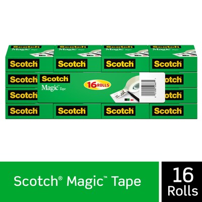 Scotch Magic Tape, Invisible, 3/4 in x 1000 in, 16 Tape Rolls, Clear, Refill, Home Office and Back to School Classroom Supplies