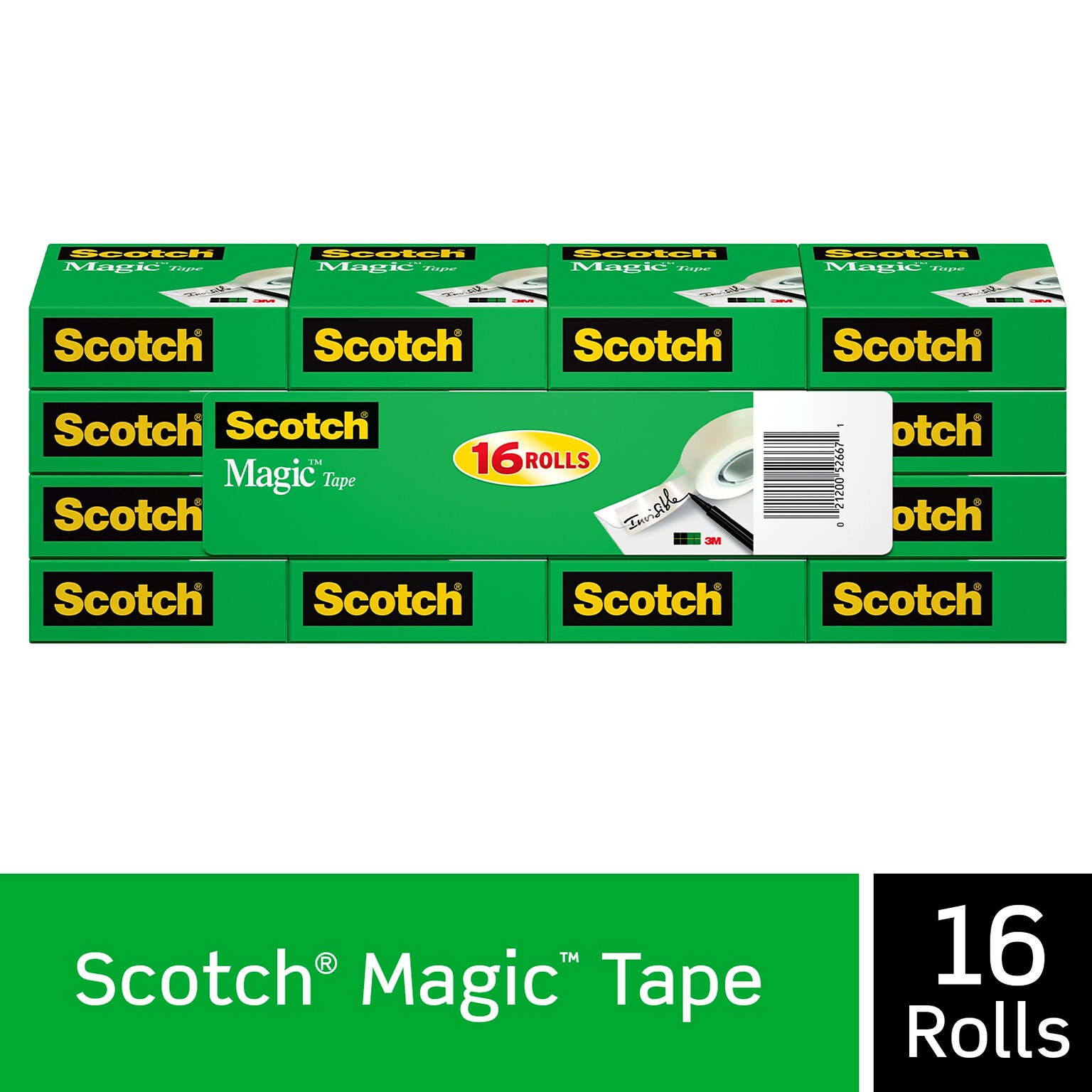 Scotch Magic Tape Refill, Invisible, Write On, Matte Finish, 3/4 x 27.77 yds., 1 Core, 16 Rolls (810K16)