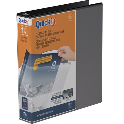 Stride Quick-Fit 1 1/2 3-Ring View Binders, D-Ring, Black (8702-01)