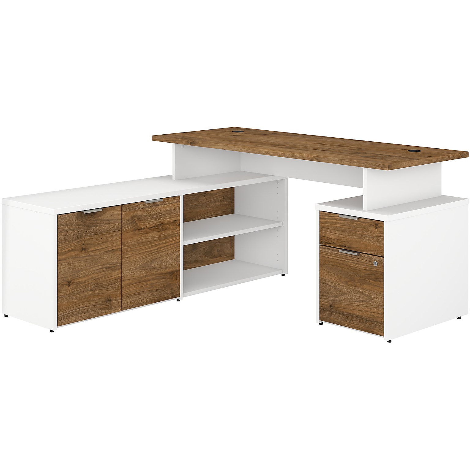 Bush Business Furniture Jamestown 60 L-Shaped Desk Bundle, Fresh Walnut/White (JTN021FWWHSU)