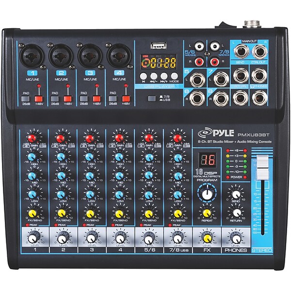 Pyle PMXU83BT Bluetooth 8-Channel Studio Mixer, Black
