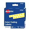 Avery Hand Written Color Coding Labels, 1/4 Dia., Yellow, 450/Sheet, 1 Sheet/Pack (5792)