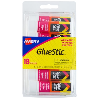 Avery Glue Stic Permanent Glue Sticks, 0.26 Oz., 18/Pack (98001)