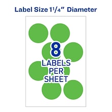 Avery Laser Color Coding Labels, 1 1/4 Dia., Neon Green, 8/Sheet, 50 Sheets/Pack (5498)
