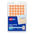 Avery Removable Self-Adhesive Round Paper Color-Coding Label, Orange, 1/2(Dia), 840/Pack (5062)