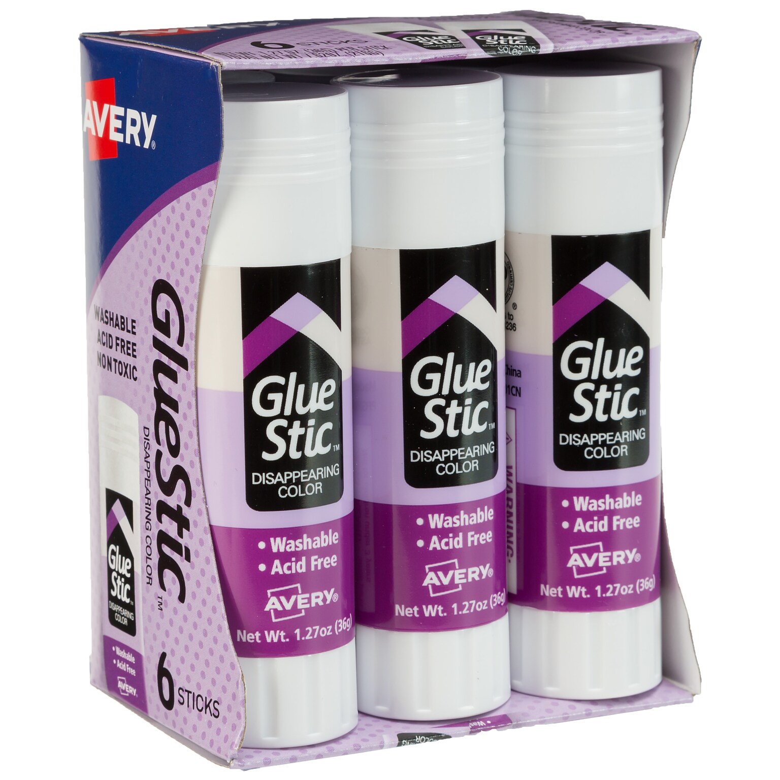 Avery GlueStic Washable Glue Sticks, 6/Pack (98071)