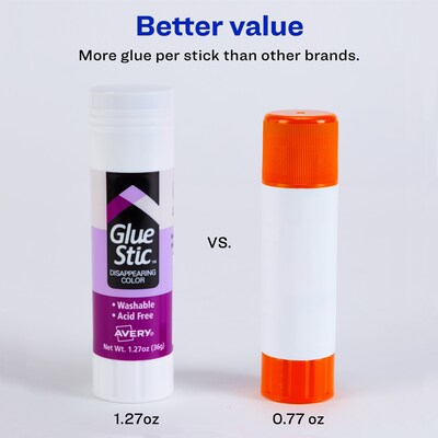 Avery GlueStic Washable Glue Sticks, 1.27 oz., 6/Pack (98071)