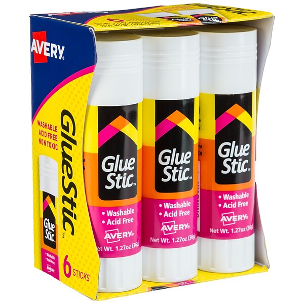 Avery Glue Stic Glue Sticks, 1.27 oz., White, 6/Pack (98073)
