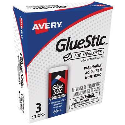 Avery Glue Stic Washable Glue Sticks, 0.26 oz., Purple, 3/Pack (AVE00134)