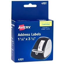 Avery Direct Thermal Roll Multipurpose Labels, 1-1/8 x 3-1/2, Clear, 120 Labels /Roll, 1 Roll/Box,