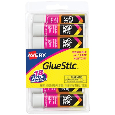 Avery Glue Stic Glue Sticks, 0.26 oz., White, 18/Pack (98089)