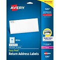 Avery Easy Peel Laser Return Address Labels, 1/2 x 1-3/4, White, 80 Labels/Sheet, 25 Sheets/Pack,