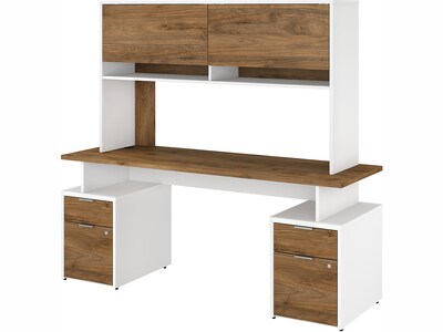 Bush Business Furniture Jamestown 71 Computer Desk with Four Drawers and Hutch, Fresh Walnut/White (JTN006FWWHSU)