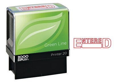 2000 Plus Green Line Pre-Inked Stamp, ENTERED, Red Ink (098368)