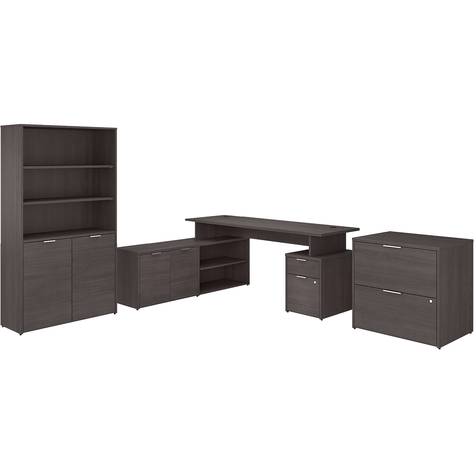 Bush Business Furniture Jamestown 72W L Shaped Desk with Lateral File Cabinet and 5 Shelf Bookcase, Storm Gray (JTN011SGSU)