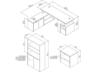 Bush Business Furniture Jamestown 72"W L Shaped Desk with Lateral File Cabinet and 5 Shelf Bookcase, Storm Gray (JTN011SGSU)
