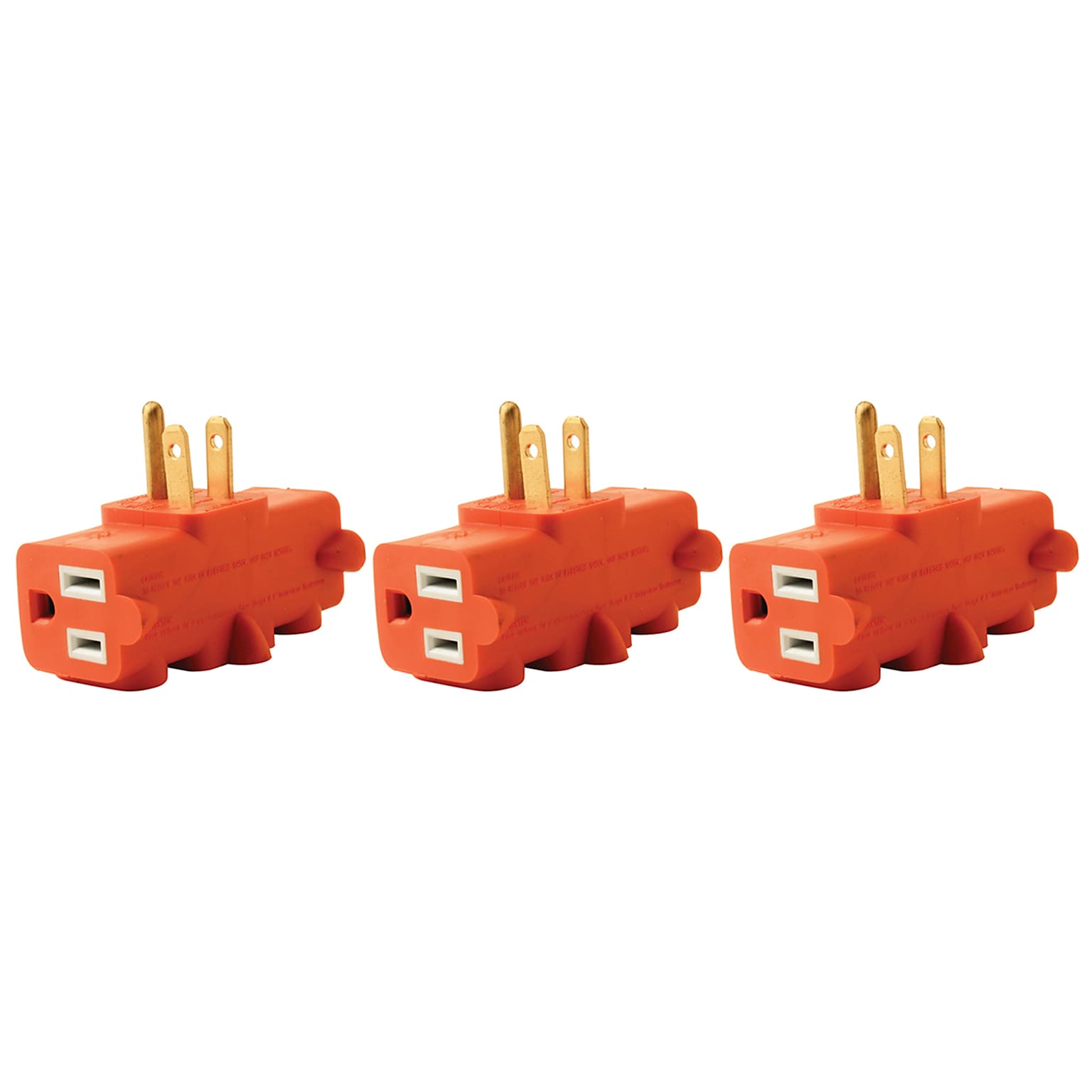 Axis 3-Outlet Heavy-Duty Grounding Adapter, Orange, 3 Pack (YLCT-10)