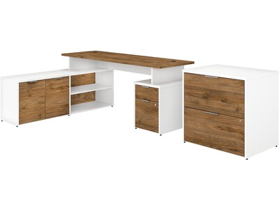 Bush Business Furniture Jamestown 71 L-Shaped Desk with Drawers and Lateral File, Fresh Walnut/Whit