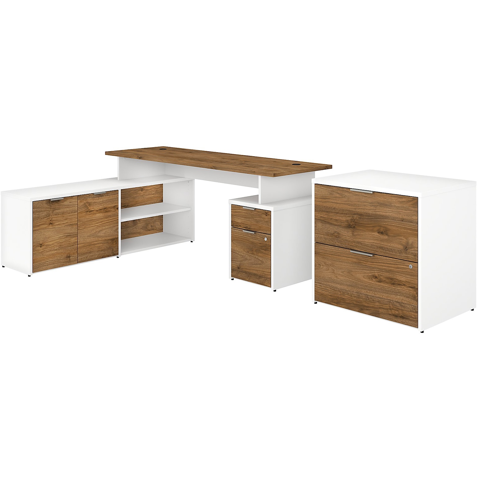 Bush Business Furniture Jamestown 71 L-Shaped Desk with Drawers and Lateral File, Fresh Walnut/White (JTN010FWWHSU)
