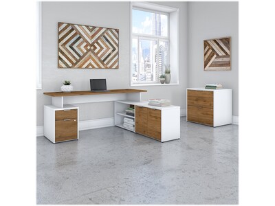 Bush Business Furniture Jamestown 71 L-Shaped Desk with Drawers and Lateral File, Fresh Walnut/Whit