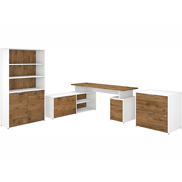 Bush Business Furniture Jamestown 71 L-Shaped Desk Bundle, Fresh Walnut/White (JTN011FWWHSU)