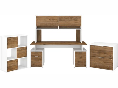 Bush Business Furniture Jamestown 71 Desk with Hutch, File Cabinets and Cube Organizer, Fresh Walnut/White (JTN008FWWHSU)
