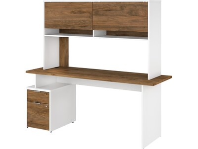Bush Business Furniture Jamestown 71 Computer Desk with Two Drawers and Hutch, Fresh Walnut/White (JTN002FWWHSU)