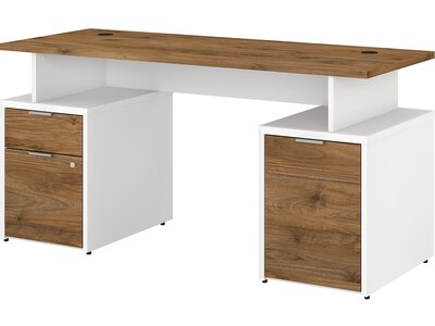 Bush Business Furniture Jamestown 60 Computer Desk with Drawers and Storage Cabinet, Fresh Walnut/White (JTN015FWWHSU)
