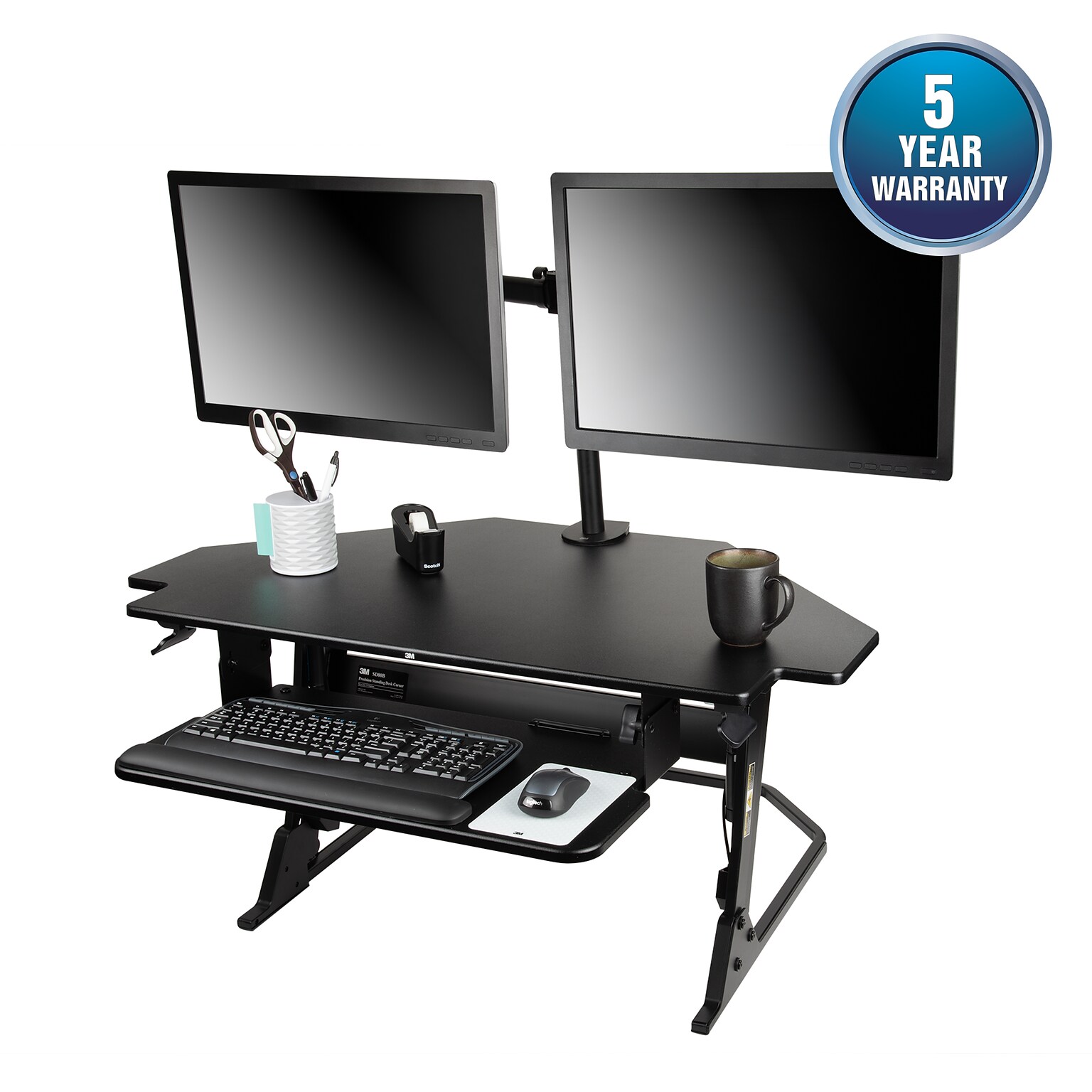 3M™ Precision Standing Desk Corner, 42" W Adjustable Desk Riser with