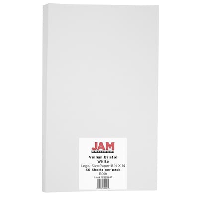 JAM Paper Legal Vellum Bristol Index Paper, 110 lbs., 8.5 x 14, White, 50/Pack (16928443)