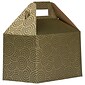 JAM Paper® Gable Gift Box with Handle, Medium, 4 x 8 x 5 1/4, Green and Gold Swirl, Sold Individually (4353522)