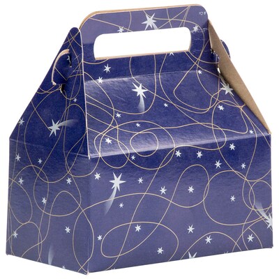 JAM Paper Gable Gift Box with Handle, Small, 3 1/4 x 6 x 3, Purple Shooting Stars Design (4353514)