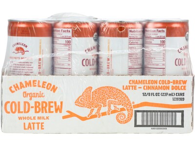 Chameleon Coffee Latte Cinnamon Dolce Cold Brew Coffee, Medium Dark Roast, 8 Oz., 12/Carton (12391989)