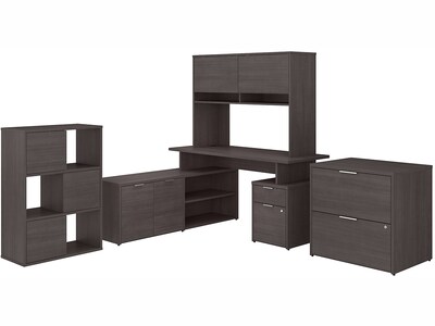 Bush Business Furniture Jamestown 60W L-Shaped Desk with Hutch, File Cabinet and Organizer, Storm Gray (JTN024SGSU)