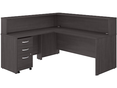 Bush Business Furniture Studio C 71 L-Shaped Reception Desk with Shelf and Mobile File Cabinet, Storm Gray (STC040SGSU)