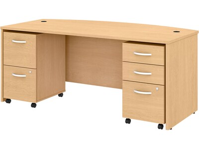 Bush Business Furniture Studio C 71 Computer Bow Front Desk with Mobile File Cabinets, Natural Maple (STC012ACSU)