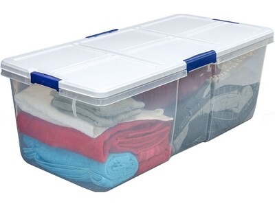 Hefty Storage Solutions 100 Quart, Latch Lid Storage Bin, Clear, 4/Case (7107)