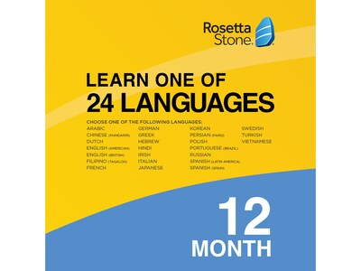 Rosetta Stone Learn One of 24 Languages for 1 User, Windows/Mac/Android/iOS, Online Access (91182US)