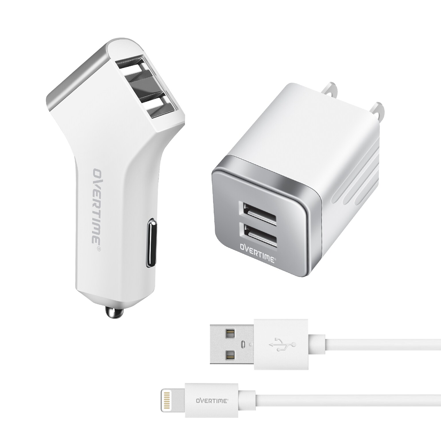 Overtime 3PC Kit Lightning Charging Kit/Bundle for iPhone/iPad/iPod Touch, White (DAC3IN1)