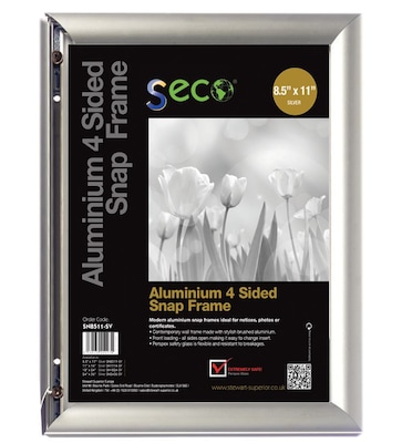 Seco Front Load Easy Open Snap Poster Frame, 8.5 x 11, Silver Anodised Aluminium (SN8511-SV)