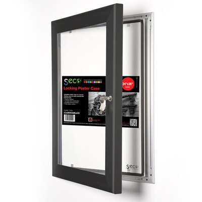 Seco® Locking Indoor/Outdoor Poster Case Shatterproof Rustproof,  24x 36, Black (LCASE2436BLACK)