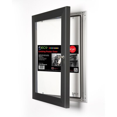 Seco® Locking Indoor/Outdoor Poster Case Shatterproof Rustproof,  18x 24, Black (LCASE1824BLACK)