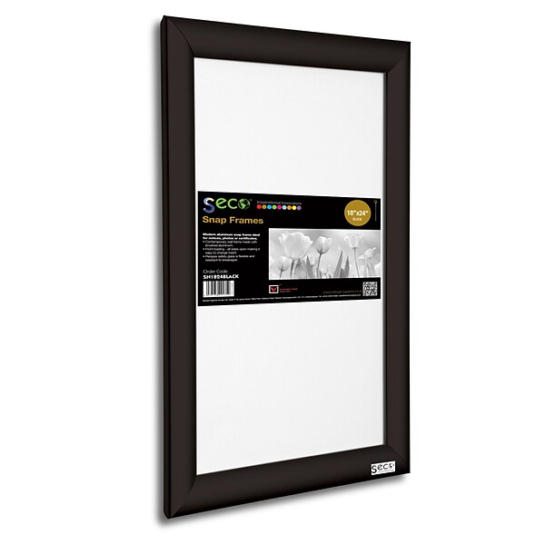 Seco® Front Load Easy Open Snap Poster Frame, 18 x 24, Black Aluminum (SN1824BLACK)