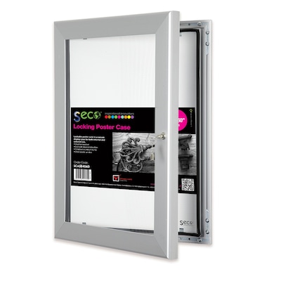 Seco® Locking Indoor/Outdoor Poster Case Shatterproof Rustproof, 40x 60, Silver (LCASE4060)